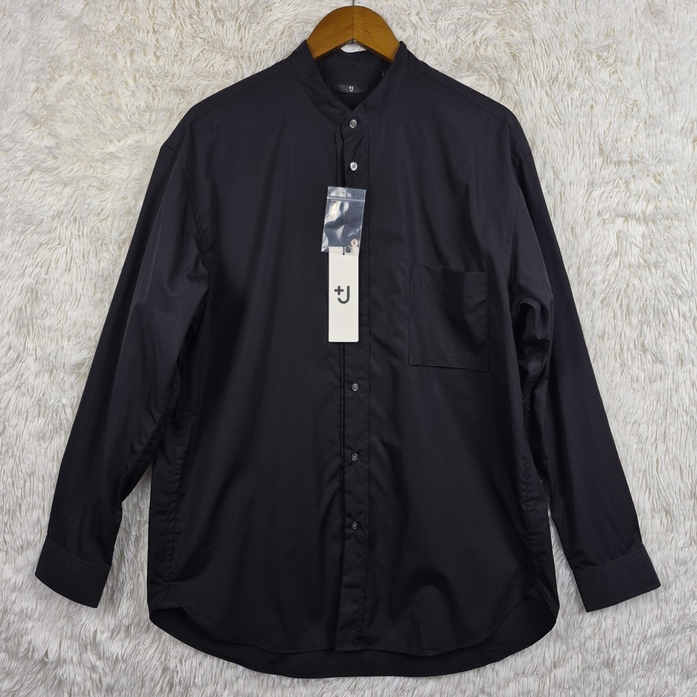 Uniqlo +J Jil Sander Supima Cotton Oversized Stand Band Collar Shirt Black M NWT